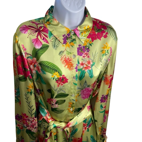 ROCOCO SAND Rue Short Dress 100% Silk Large Lime Green Colourful Floral - Picture 3 of 15